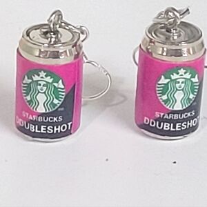 STARBUCKS DOUBLE SHOT EARRINGS.  HANDMADE. PINK coffee espresso fans ice coffee